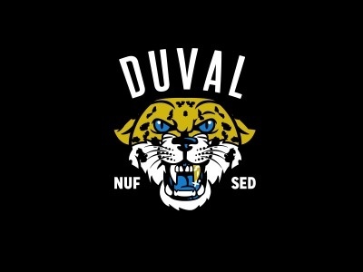 DUVAL #angry #mascot #jaguar #cat #fierce #jag #lockup #sports #vintage #gold #logo #blue