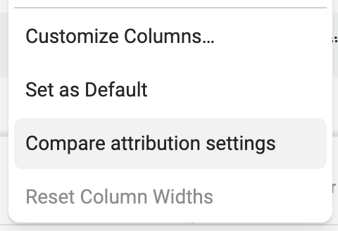 Compare Attribution Settings