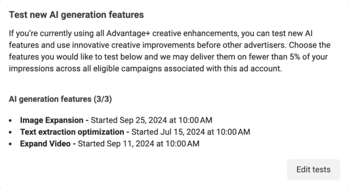 Advantage+ Creative Advertising Settings