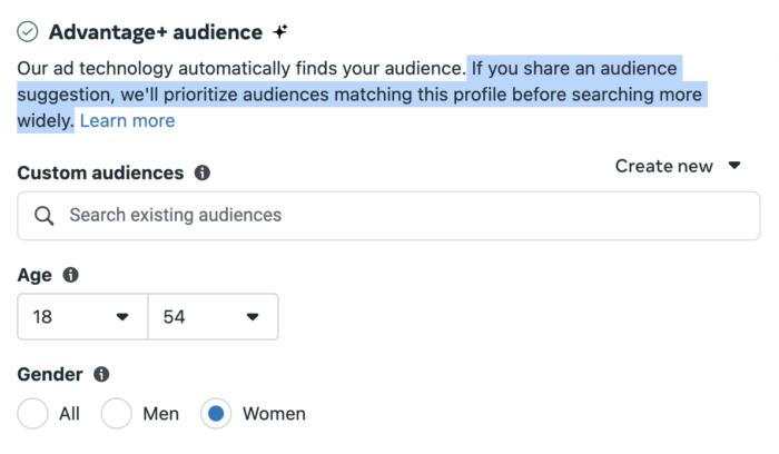 Advantage+ Audience Suggestions