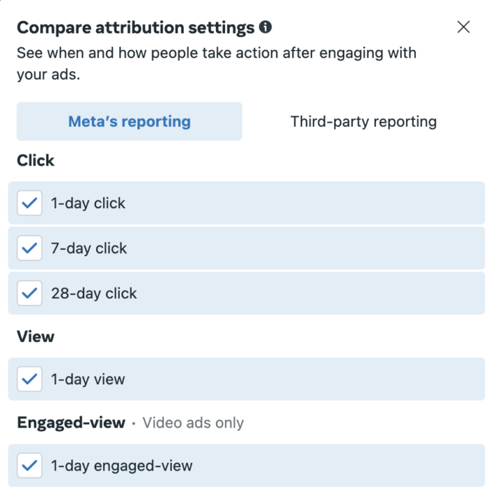 Compare Attribution Settings